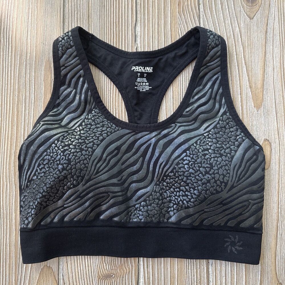 Women’s Proline Pro Player Black Animal Print Sports Bra Padded Activewear - S